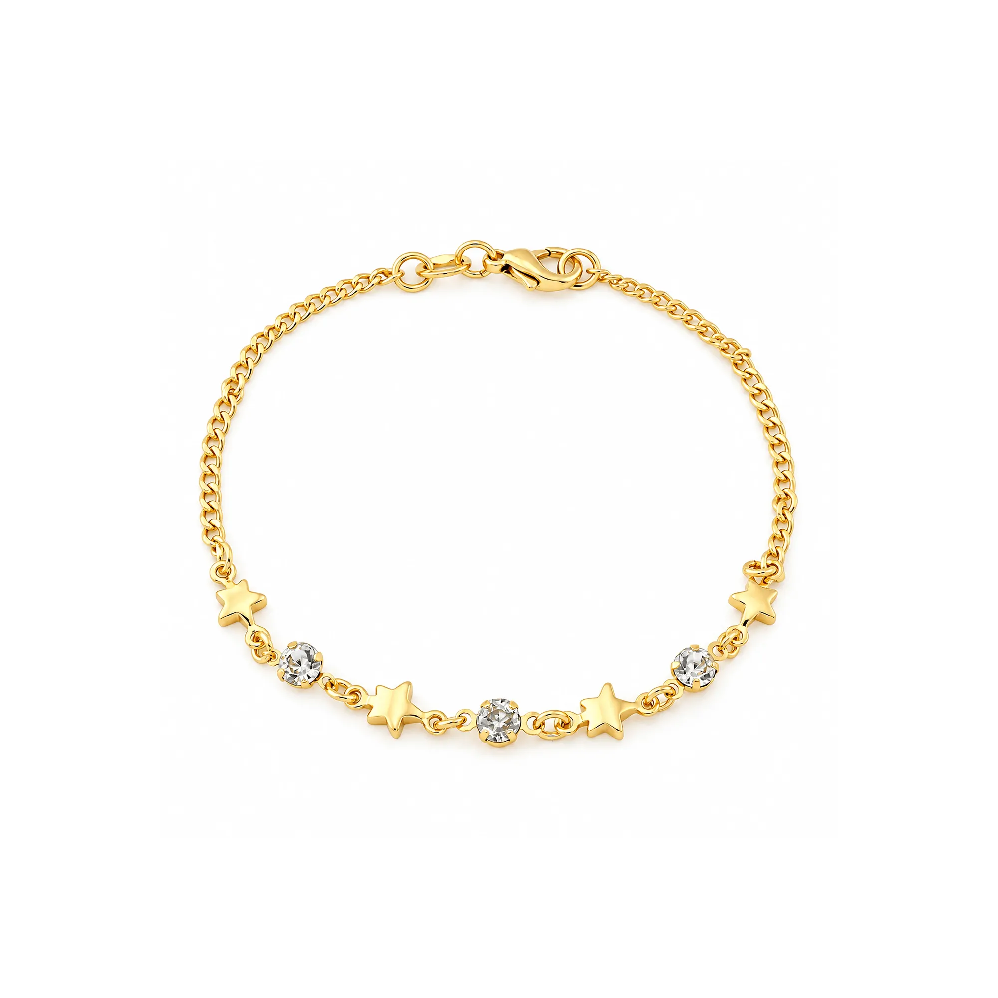 Pulseira Dourada Estrelas e Ponto de Luz em Zircônia